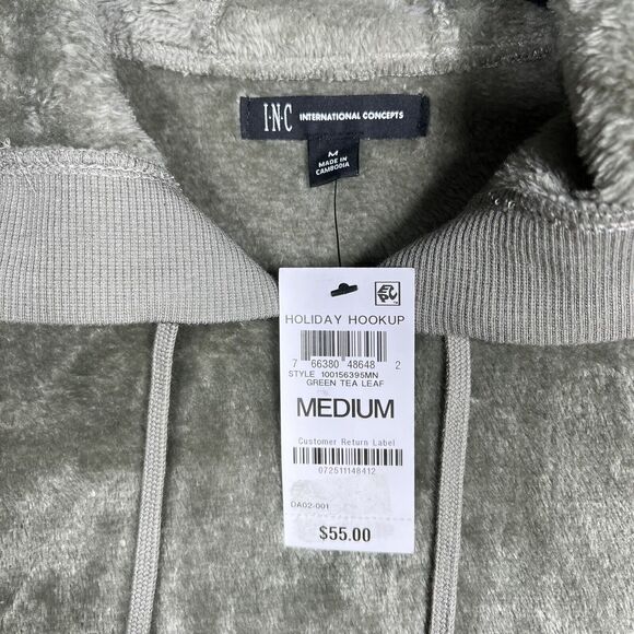 INC INTERNATIONAL CONCEPTS GREEN TEA FLEECE MEN’S MEDIUM HOODIE SWEATER NWT - Picture 6 of 8